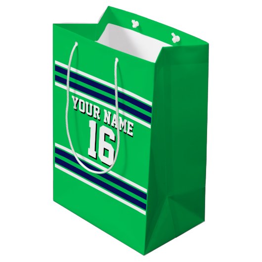 Emerald Green met Navy White Stripes Team Jersey Medium Cadeauzakje (Achterkant Gekanteld)