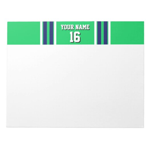 Emerald Green met Navy White Stripes Team Jersey Notitieblok (Voorkant)
