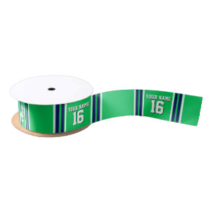 Emerald Green met Navy White Stripes Team Jersey Satijnen Lint