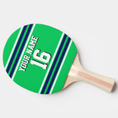 Emerald Green met Navy White Stripes Team Jersey Tafeltennisbatje (Zijkant)