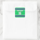 Emerald Green met Navy White Stripes Team Jersey Vierkante Sticker (Tas)