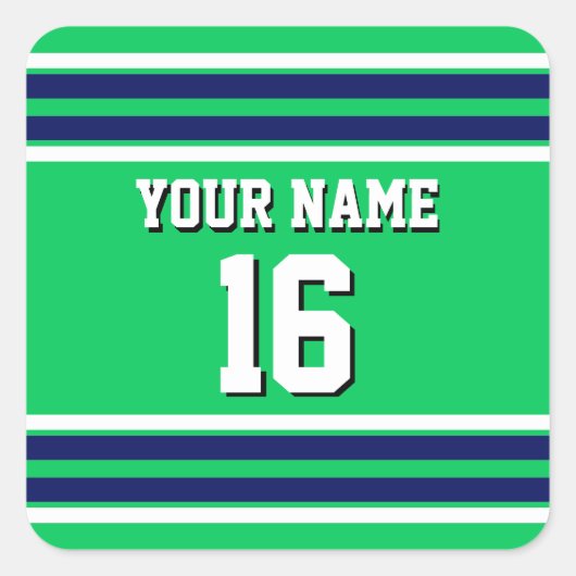 Emerald Green met Navy White Stripes Team Jersey Vierkante Sticker (Voorkant)