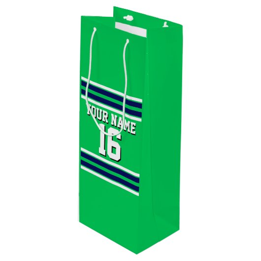 Emerald Green met Navy White Stripes Team Jersey Wijn Cadeautas (Voorkant Gekanteld)