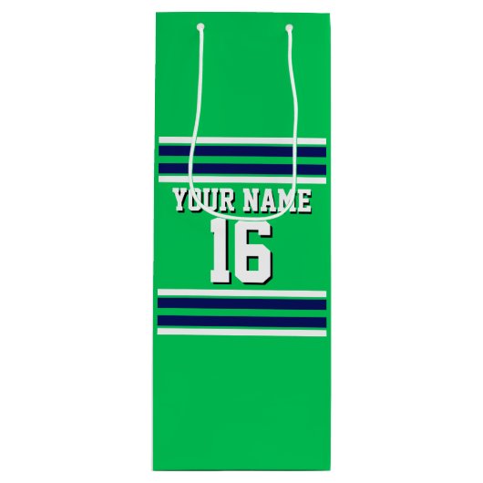 Emerald Green met Navy White Stripes Team Jersey Wijn Cadeautas (Voorkant)