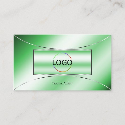 Emerald Green met Silver Decor en Logo Modern Visitekaartje (Voorkant)