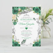 Emerald Green Mexican Charra Mis Quince Butterfly Kaart (Staand voorkant)