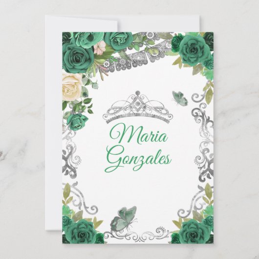 Emerald Green Mexican Charra Mis Quince Butterfly Kaart (Achterkant)