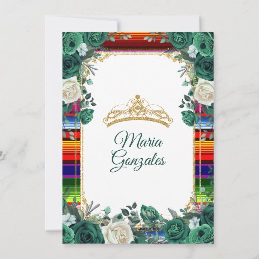 Emerald Green Mexican Charra Mis Quince Invitation Kaart (Achterkant)