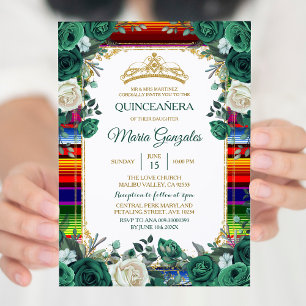 Emerald Green Mexican Charra Mis Quince Invitation Kaart