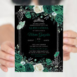 Emerald Green Mexican Charra Quinceanera Black Kaart<br><div class="desc">Emerald Green Mexican Charra Quinceanera Black Invitation Mis Quince Anos,  15e verjaardag</div>