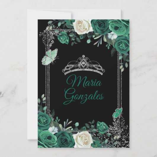 Emerald Green Mexican Charra Quinceanera Black Kaart (Achterkant)