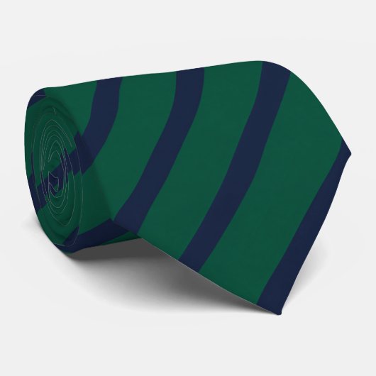 Emerald Green & Midnight Navy Diagonal Striped  Stropdas (Opgerold)