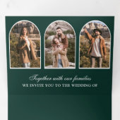 Emerald Green Minimal Arch Photo QR code Wedding Drieluik Uitnodiging (Binnenzijde eerst)