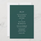 Emerald Green Minimal Monogram bruiloft Kaart (Voorkant)
