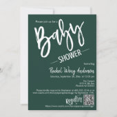 Emerald Green Minimal Script Baby shower QR-code Kaart (Voorkant)