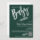 Emerald Green Minimal Script Baby shower QR-code Kaart (Voorkant / Achterkant)
