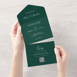 Emerald Green Minimal Wedding All In One Uitnodiging