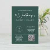 Emerald Green Minimal Wedding Arch QR Code Foto Kaart (Staand voorkant)