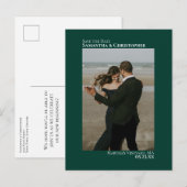 Emerald Green Minimal Wedding Photo Save the Date Aankondigingskaart (Voorkant / Achterkant)