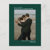 Emerald Green Minimal Wedding Photo Save the Date Aankondigingskaart (Voorkant)