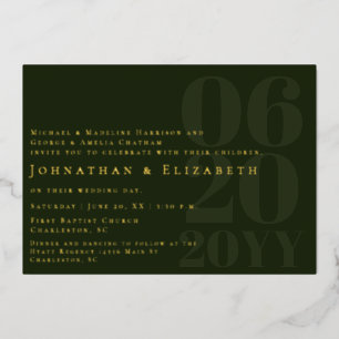 Emerald Green Minimalist Bold Type Foto Huwelijk Folie Uitnodiging