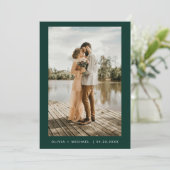 Emerald Green Minimalist Elegante Fotobruiloft Kaart (Staand voorkant)