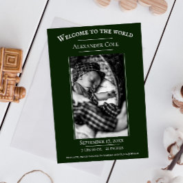 Emerald Green Minimalist Foto Birth Announement Aankondiging