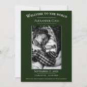 Emerald Green Minimalist Foto Birth Announement Aankondiging (Voorkant)