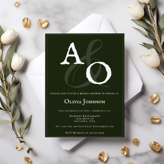 Emerald Green Minimalist Monogram Bruid Kaart