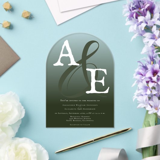 Emerald Green Minimalist Monogram bruiloft Acryl Uitnodigingen (Insitu (Huwelijk))