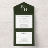 Emerald Green Minimalist Monogram bruiloft All In One Uitnodiging (Binnen)