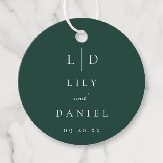 Emerald Green Minimalist Monogram bruiloft Bedankjes Labels (Voorkant)
