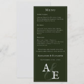 Emerald Green Minimalist Monogram bruiloft Menu (Voorkant / Achterkant)