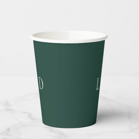 Emerald Green Minimalist Monogram bruiloft Papieren Bekers (Links)
