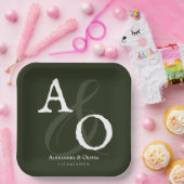 Emerald Green Minimalist Monogram bruiloft Papieren Bordje (Feest)