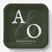 Emerald Green Minimalist Monogram bruiloft Papieren Bordje (Voorkant)