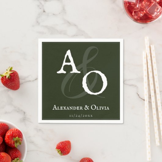Emerald Green Minimalist Monogram bruiloft Servet (Insitu)