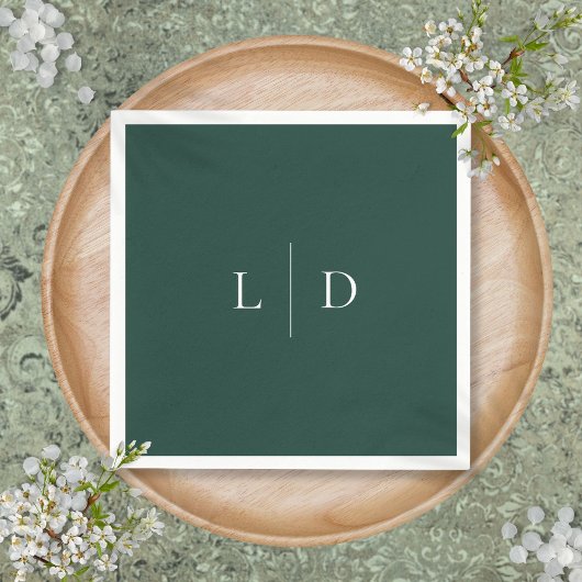 Emerald Green Minimalist Monogram bruiloft Servet
