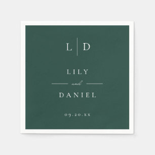 Emerald Green Minimalist Monogram bruiloft Servet
