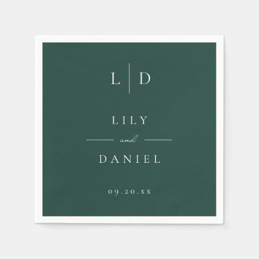Emerald Green Minimalist Monogram bruiloft Servet (Voorkant)