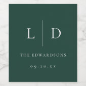 Emerald Green Minimalist Monogram bruiloft Wijn Etiket (Enkel label)