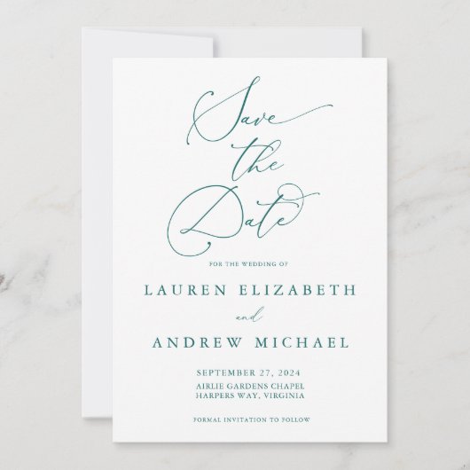 Emerald Green Minimalist Save the Date Invitation Kaart (Voorkant)