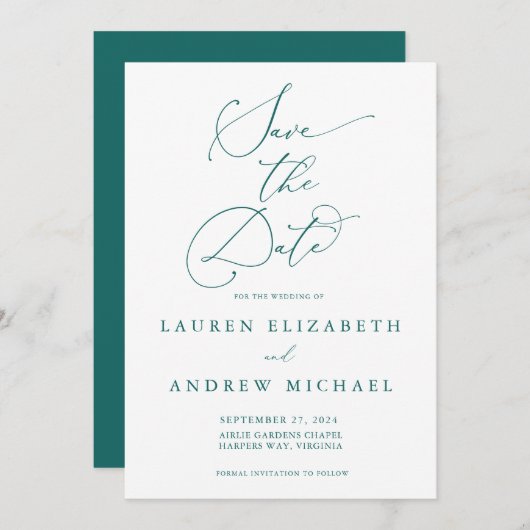 Emerald Green Minimalist Save the Date Invitation Kaart (Voorkant / Achterkant)