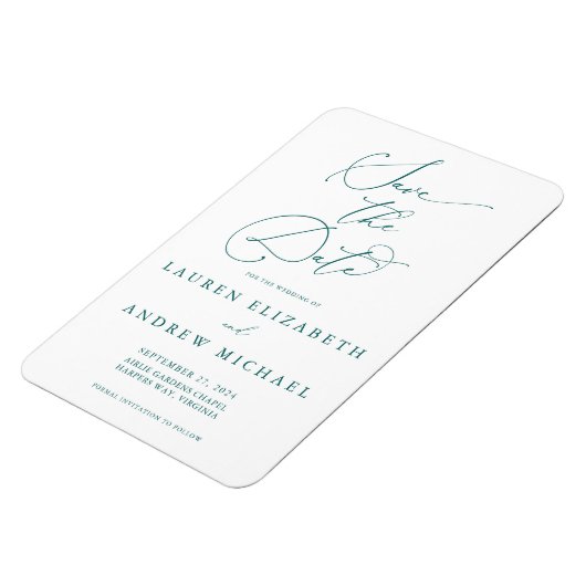 Emerald Green Minimalist Save the Date Invitation Magneet (Linkerzijde)