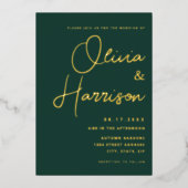 Emerald Green Minimalist Script Modern Wedding Folie Uitnodiging (Voorkant)