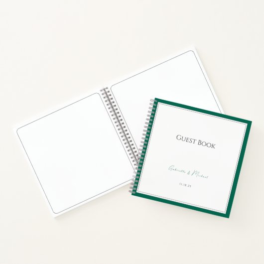 Emerald Green Minimalist Wedding Guest Book Eenvou Notitieboek (Binnen)