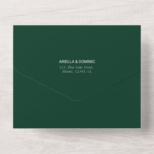 Emerald Green Minimalistic Wedding All In One Uitnodiging (Achterkant)