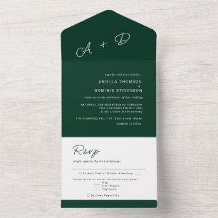 Emerald Green Minimalistic Wedding All In One Uitnodiging