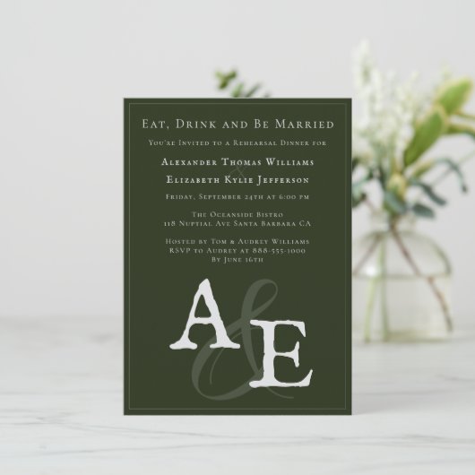 Emerald Green minimalistisch monogram Kaart (Staand voorkant)