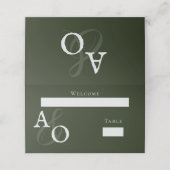 Emerald Green minimalistisch monogram Plaatskaartje (Buitenkant ongevouwen)